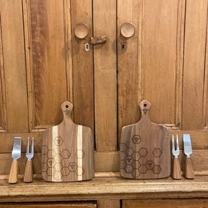 UPDATEd 08/23 - striped version still available. Small Cheese Board & Knives